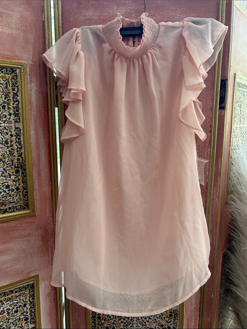 STATE Blush Pink Ruffle Short Sleeve Chiffon Top